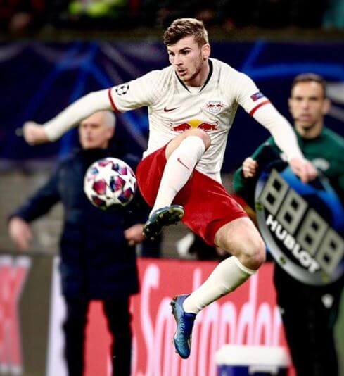 Sabine Werner's son, Timo Werner, during the match.